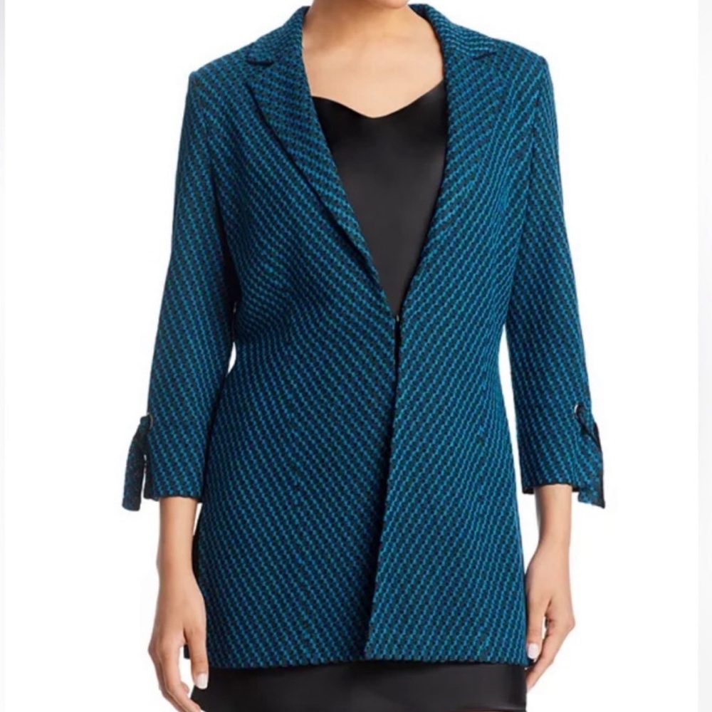 Misook Women’s Galactic Teal & Black Tie Cuff Tailored Knit Jacket- Size Large - Picture 2 of 13